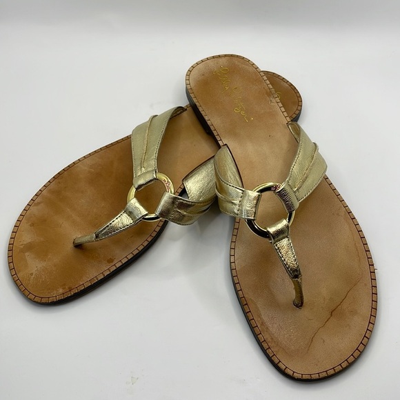 Lilly Pulitzer Shoes - Lilly Pulitzer Gold McKim Sandals - Size 9